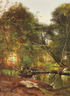 Alob i skoven, solnedgang by Carl Frederic Aagaard - Oil Painting Alob i skoven, solnedgang by Carl Frederic Aagaard - Hand-Painted Oil Painting Reproduction