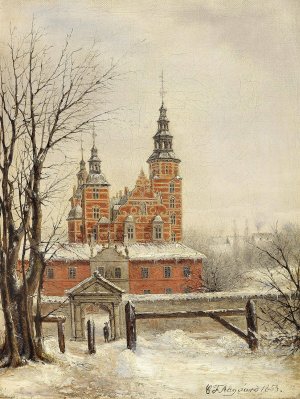 Rosenborg ved vintertide by Carl Frederic Aagaard - Oil Painting Rosenborg ved vintertide by Carl Frederic Aagaard - Hand-Painted Oil Painting Reproduction