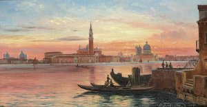 Venedig i solnedgangen by Carl Frederic Aagaard - Oil Painting Venedig i solnedgangen by Carl Frederic Aagaard - Hand-Painted Oil Painting Reproduction